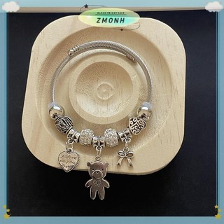 ZMONH Cổ Đính Hạt Charm Vòng Tay Gấu Mặt Dây Chuyền Trái Tim Tình Yêu Có Thể Điều Chỉnh Vòng Tay Lắc Tay Nữ DIY Trang Sức Quà Tặng