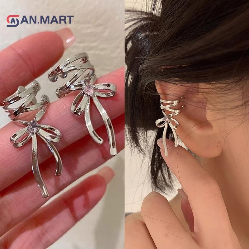 Bigdealssuper 1 Cái / Cặp Vintage Punk Nơ Ruy Băng Tai Kẹp Bông Tai Dành Cho Nữ Cô Gái Thời Trang sel Chống Tai Vòng Đeo Trang Sức Dự Tiệc Quà Tặng Siêu