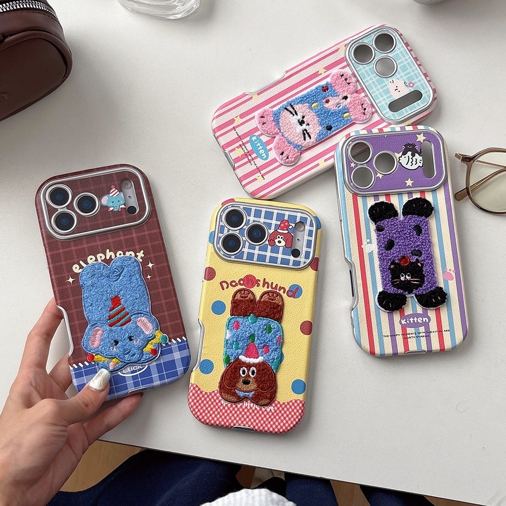 3D Thêu Mèo Chó Da Đệm Không Khí Ốp Lưng Điện Thoại iPhone 17 Pro Max 17 Air 16 Plus 15 14 13 12 11 Vỏ Bảo Vệ Chống Sốc