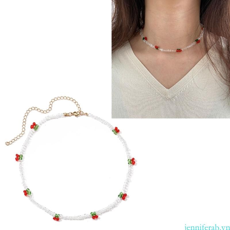 Dây chuyền thời trang Hàn Quốc K-pop hoa anh đào với chocker hạt trong suốt, phù hợp dự tiệc