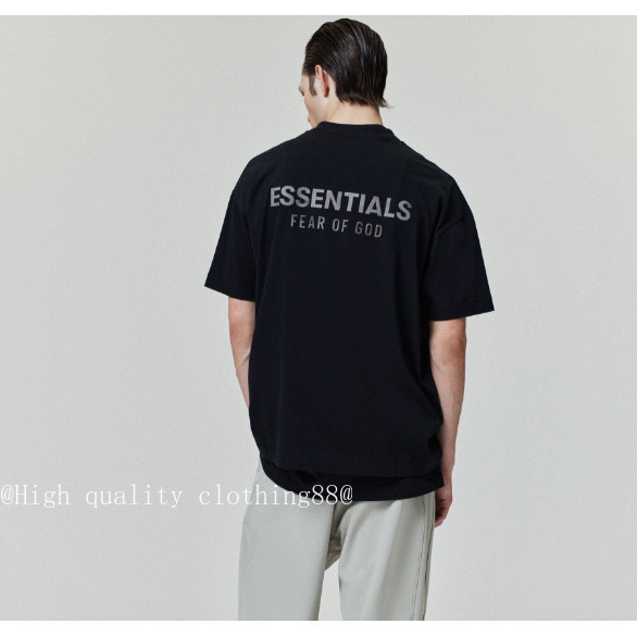 Chất Lượng Cao FEAR OF GOD ESSENTIALS Handmade Nhãn Nhỏ Khung Lưng Chải Chữ logo Áo Thun Tay Ngắn