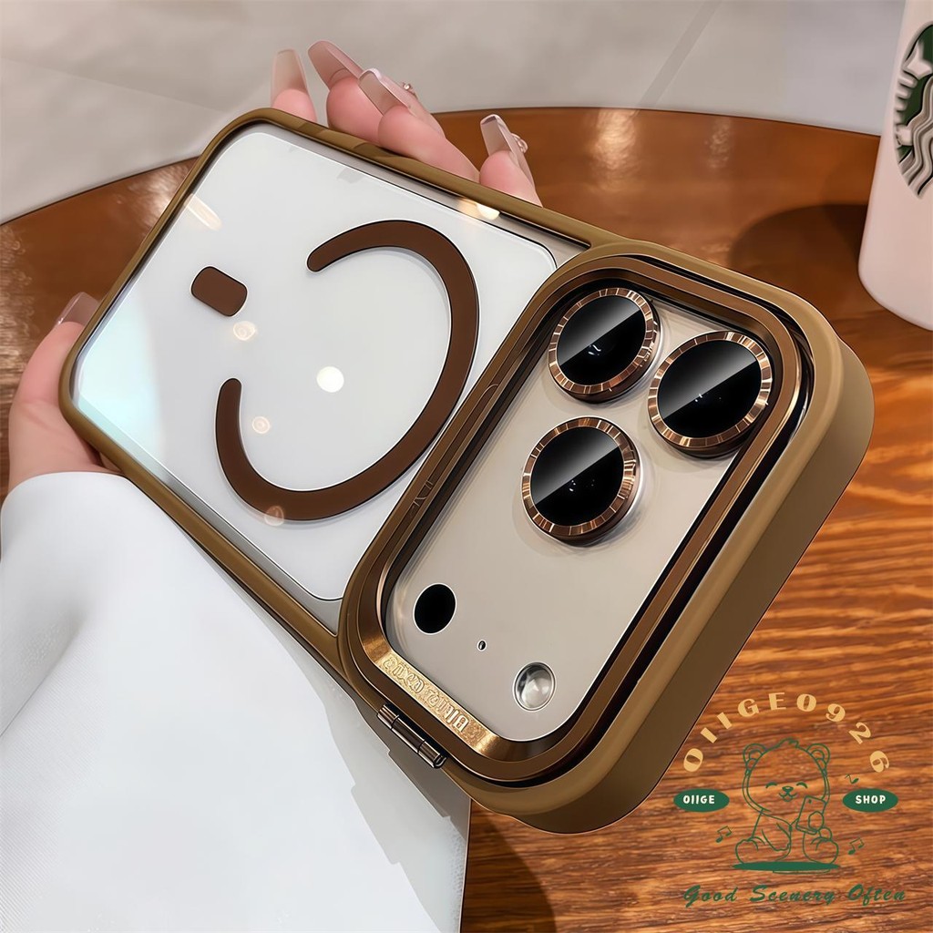 【 Ốp lưng iPhone17 】 Giá đỡ ống kính nhạy cảm màu cam Vỏ điện thoại từ tính iphone17 Pro Max 16 15 14 13 12 cho vỏ iPhone Vỏ mềm silicon TPU chống sốc
