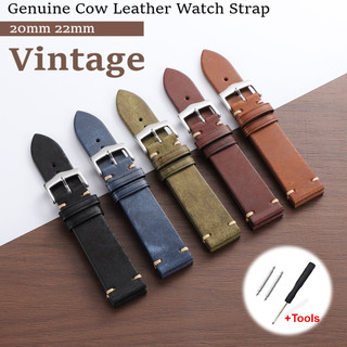 Đá Kết Cấu Vintage Retro Da Thật Chính Hãng Dây Đeo Đồng Hồ 20 Mm 22 Mm Da Bò Da Bò Dây Đồng Hồ Cho SEIKO 5 Diver Cá Ngừ Vòng Tay Nam Nữ