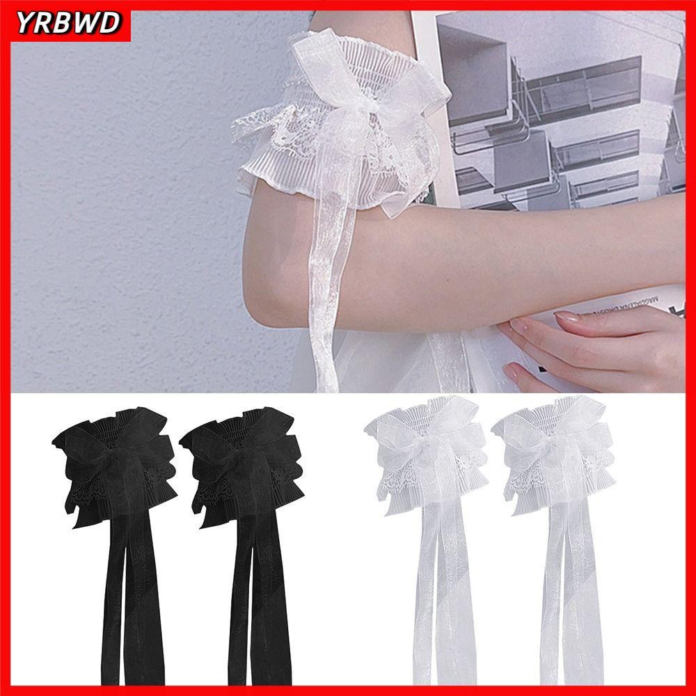 YRBWD Bao tay nơ co giãn, trang trí hoa ren ruy băng dài, phong cách Gothic maid cosplay, dùng cho tiệc cưới