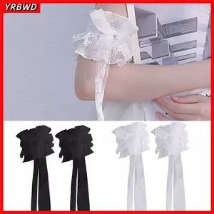 YRBWD Bao tay nơ co giãn, trang trí hoa ren ruy băng dài, phong cách Gothic maid cosplay, dùng cho tiệc cưới