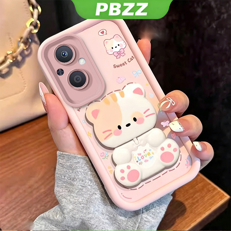 Ốp Lưng Cho OPPO Reno 7Z 8z 5G RENO 7 LITE 5G Vỏ Điện Thoại Vỏ Mềm Silicon Chống Sốc Thiết Kế Mới Thẩm Mỹ Có Giá Đỡ 360° Gương trang điểm mèo dễ thương cho bé gái JTXMMZJ
