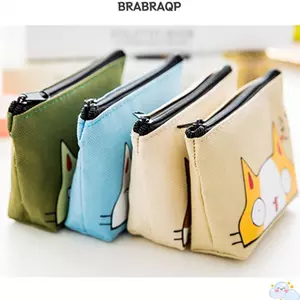 BRABRAAA Mèo In Tiền Xu Ví Vải Sinh Viên Trẻ Em Ví Đựng Tiền Dây Kéo Túi Chìa Khóa Túi Hoạt Hình Mèo Mini Đồng Xu Túi