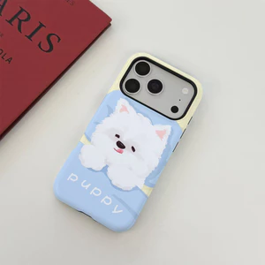 Trắng Bichon Frise với Ốp điện thoại văn bản "Puppy", Ốp lưng 2 trong 1 kiểu dáng cổ điển mềm tương thích với iPhone17 16 15 14 13 12 11 Pro Max