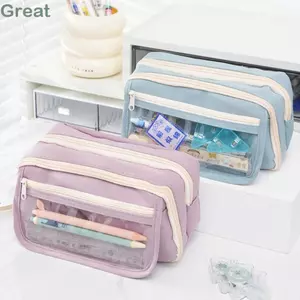 Túi đựng bút GREA, Bút chì dung tích lớn PU, Quà tặng túi đựng mỹ phẩm cầm tay nhiều lớp trong suốt đơn giản