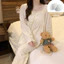 Bộ Đồ Ngủ Có Đệm Ngực Mùa Thu Đông Xuyên Biên Giới Quần Dài Tay Nữ Bộ Đồ Hai Món Đồ Mặc Nhà Viền Hoa Vân Bông Năm 2025