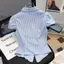 Áo sơ mi thiết kế ngắn tay polo sọc phong cách Preppy xếp ly mùa hè Phong cách mới Sweet Spicy All-Match Top