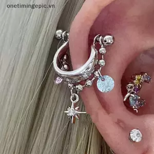 VFZ Thời Trang Mới Chéo Xương Tai Móng Tay Sáng Bóng Zircon Hợp Thời Trang Bông Tai Dành Cho Nữ Cơ Thể Xuyên Phụ Kiện OTE