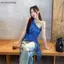 AA Không Đều Xanh Chấm Bi Nữ Mùa Hè Xù Viền Không Tay Áo Khoác Ngoài Thiết Kế Áo Thun VN