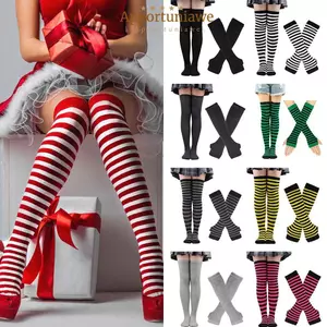Găng tay không ngón IAPPORTUNIA Y2K Lolita, Bộ tất cao đến đầu gối ấm áp Gothic, Sọc hợp thời trang cho trang phục Halloween Ngày lễ Cosplay đùi Giày cao cấp dành cho nữ