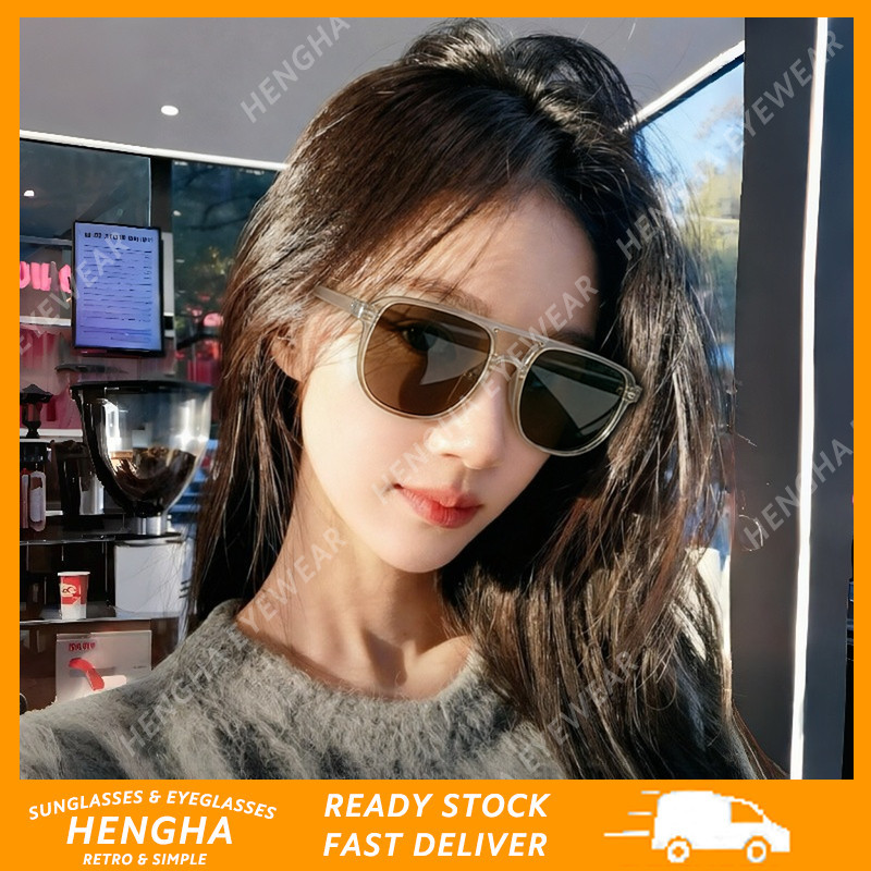 (HENGHA) Phong cách Hàn Quốc Y2K Retro Aviator Style Khung lớn Sunnies Unisex UV400 Kính râm sành điệu