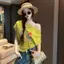 Áo thun in hình phong cách mới mùa hè Thiết kế Sense Niche Tops All-Match Slimer Look Thời trang Nữ phong cách Hồng Kông Dop