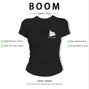 BOOM Áo Baby Tee Nữ Cotton Ôm Body-Áo Thun Ngắn Tay Y2K In Hình PhongCách Mùa Hè, Cổ Tròn Hàng Đầucách hàn quốc phong302