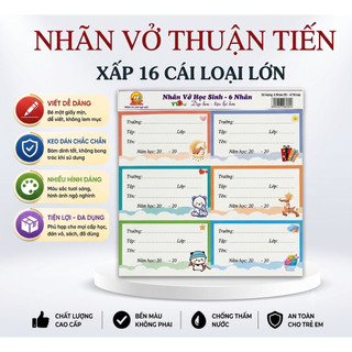 Tệp Nhãn Dán Tập Vở Học Sinh Sinh Viên Thuận Tiến - Nhãn Vở Nhiều Hình Siêu Cute, Ghi Tên Sách Vở