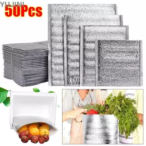 YUJUNI 50 Cái / gói Túi cách nhiệt, Túi đựng đồ uống giữ nhiệt thực phẩm Túi nhôm, Đóng gói Túi làm mát vận chuyển ấm áp bằng đá lạnh