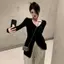 Pure Desire Kem chống nắng lụa băng phong cách Hàn Quốc Mùa hè Áo len Cardigan cổ chữ V phong cách mới dành cho nữ Hot Girl Màu đen Tính khí dài tay