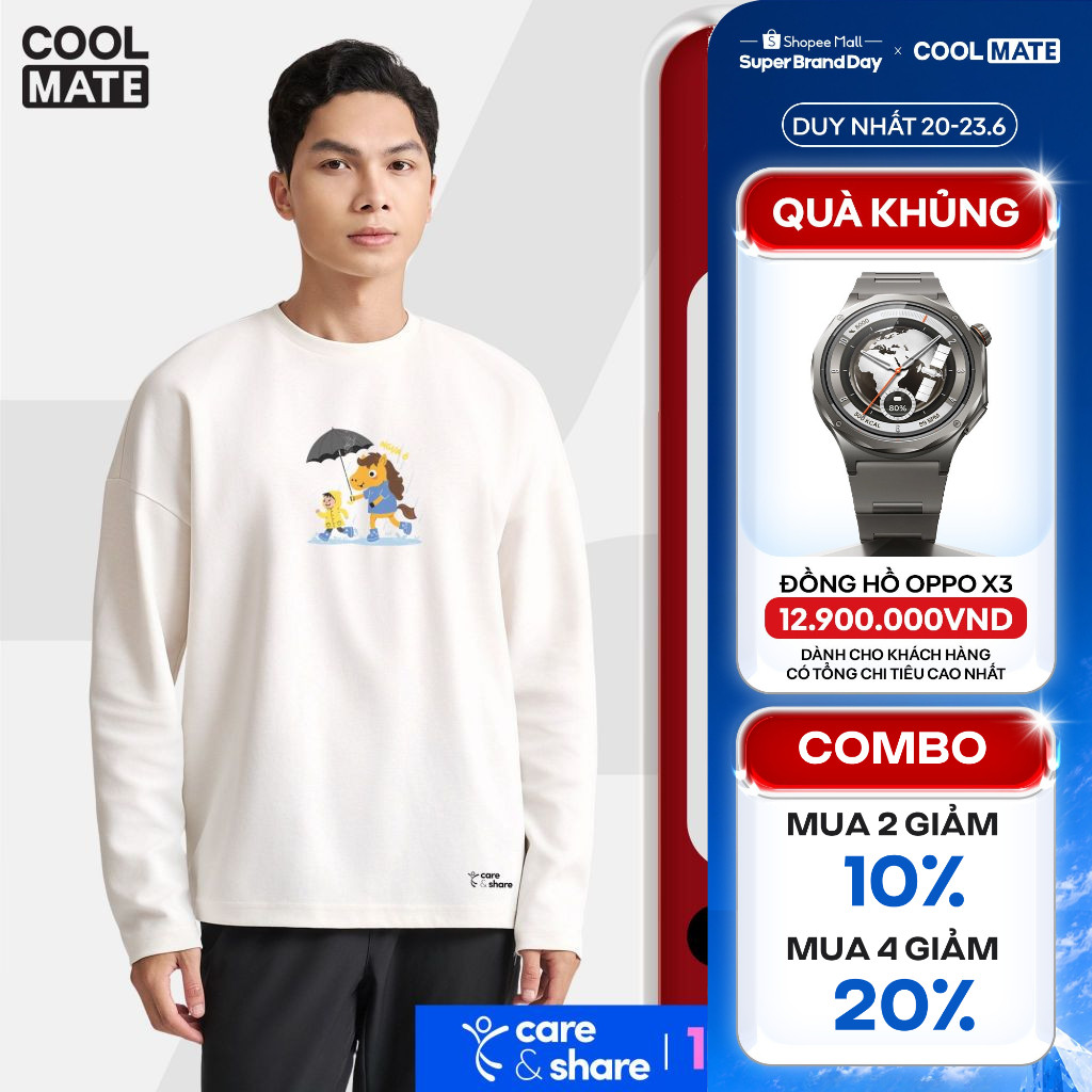 [MUA 4 GIẢM 20%][BST 2026]Áo dài tay nam nữ Relax Care & Share IN Ngựa Ô Coolmate