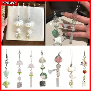 Móc khóa chuông gió YRBWD, Móc khóa đính cườm thiết kế độc đáo trong suốt, Móc khóa chuông gió đính cườm màu hồng dễ thương sáng tạo