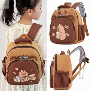 Túi đi học Capybara AWNGD, Ba lô Capybara nhẹ dung tích lớn, Ba lô mẫu giáo nhiều lớp hoạt hình Nylon