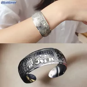 Bluelover Bohemian Phong Cách Dân Tộc Retro Bạc Rộng Vòng Tay Dành Cho Nữ Khắc Hoa Mở Vòng Tay Thời Trang Boho Vintage Trang Sức Mới