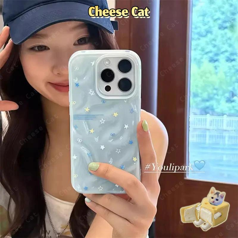 ins Ốp điện thoại iPhone trơn hình nơ ngôi sao gập ghềnh cho iPhone 13 14 15 11 12 16 17 Pro Max XR Xs Max 8 7 Plus