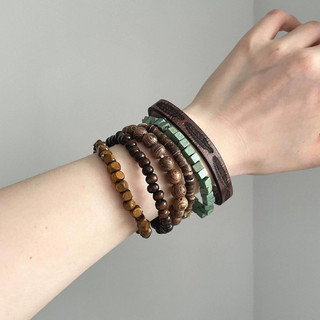Bộ vòng tay hạt gỗ thạch anh tím Bohemian Thời trang Retro Phụ kiện hợp thời trang dành cho nam và nữ