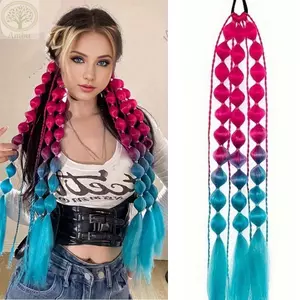 AMBU Kids Bubble Đuôi Ngựa Nối Dài, Có Dây Buộc Tóc 20 "Màu Tóc, Nhẹ Thời Trang Nữ Handmade Bện Ombre Crazy Hair Day Phụ Kiện