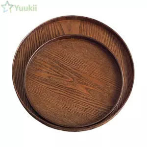 Đĩa gỗ YUUKII, Khay phục vụ bằng gỗ 21 / 24 / 27 / 30 / 33cm, Khay đựng thức ăn trà tròn cổ điển Bàn cà phê tại nhà