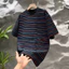 Áo thun nam ngắn tay cổ tròn VN, phong cách cổ điển, vải chất lượng cao, họa tiết sọc Jacquard kiểu Mỹ, thích hợp cho trang phục hợp thời trang mùa hè, giúp sửa đổi hình dạng cơ thể của bạn.