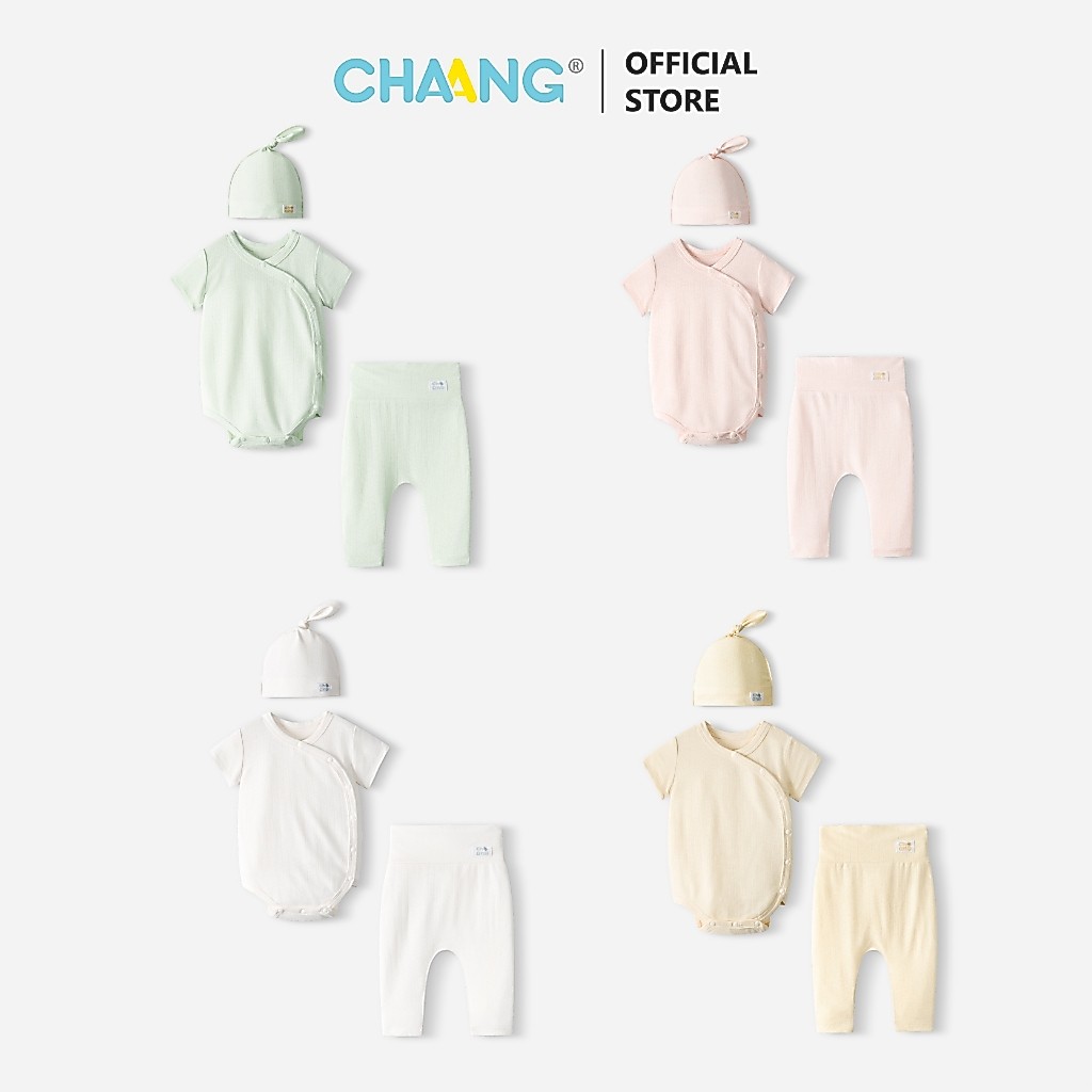 [CHAANG 0-6M] Set bộ bodychip cộc tay quần dài cúc chéo kèm mũ Bloom cho bé sơ sinh
