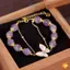 Vòng tay mặt dây chuyền hình con bướm đính cườm màu tím hai lớp dành cho nữ Cô gái Trang sức thời trang Quà tặng mới