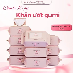 Thùng 10 gói khăn ướt 100 tờ Gumi không cồn,không parabens cao cấp dành cho bé