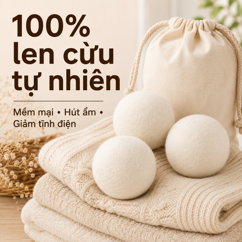 Bộ 6 Bóng Sấy Len Cừu Cao Cấp - Tiết Kiệm Thời Gian, Bảo Vệ & Khử Mùi Quần Áo, Giải Pháp Sấy Thông Minh