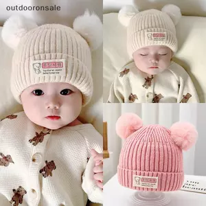 Mũ beanie dệt kim mùa đông cho trẻ em với Pompom Màu trơn ấm áp cho bé trai bé gái Mũ FSI