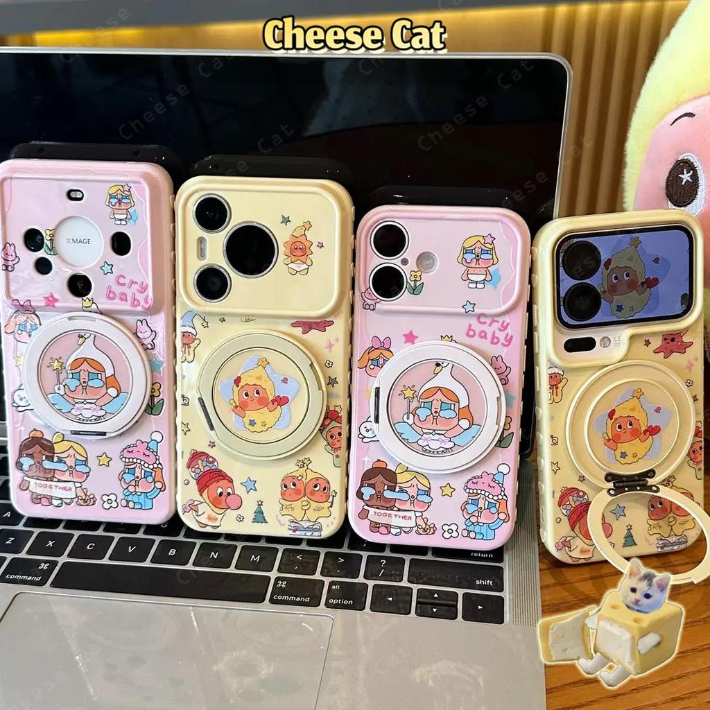 cho Crying Bae Ốp điện thoại giá đỡ kim loại xoay búp bê dễ thương cho iPhone 13 12 11 14 15 Plus 16 17 Pro Max 17 Air