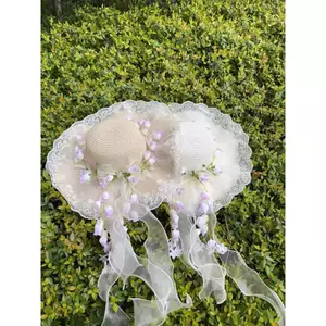 🔥có hàng sẵn🔥mũ rộng vành dễ thương mũ cói Streamer Hoa Nhỏ Ngọt Ngào Ren Nơ Ống Hút Mũ Nữ Mùa Hè Chống Nắng Mũ Nhỏ Tươi Flat Top Hat