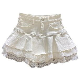 Váy denim xù lông khâu mùa hè mới Váy mini chữ A cạp cao