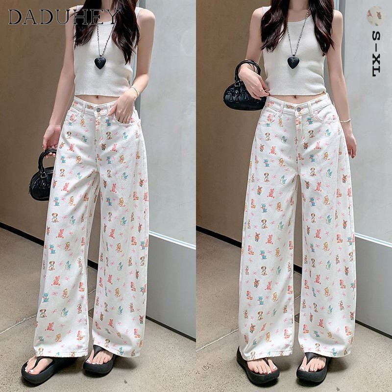 DaDuHey 2026 New American Cartoon Printed Wide-Leg Pants for Women Cute Loose Slimming Casual Pants