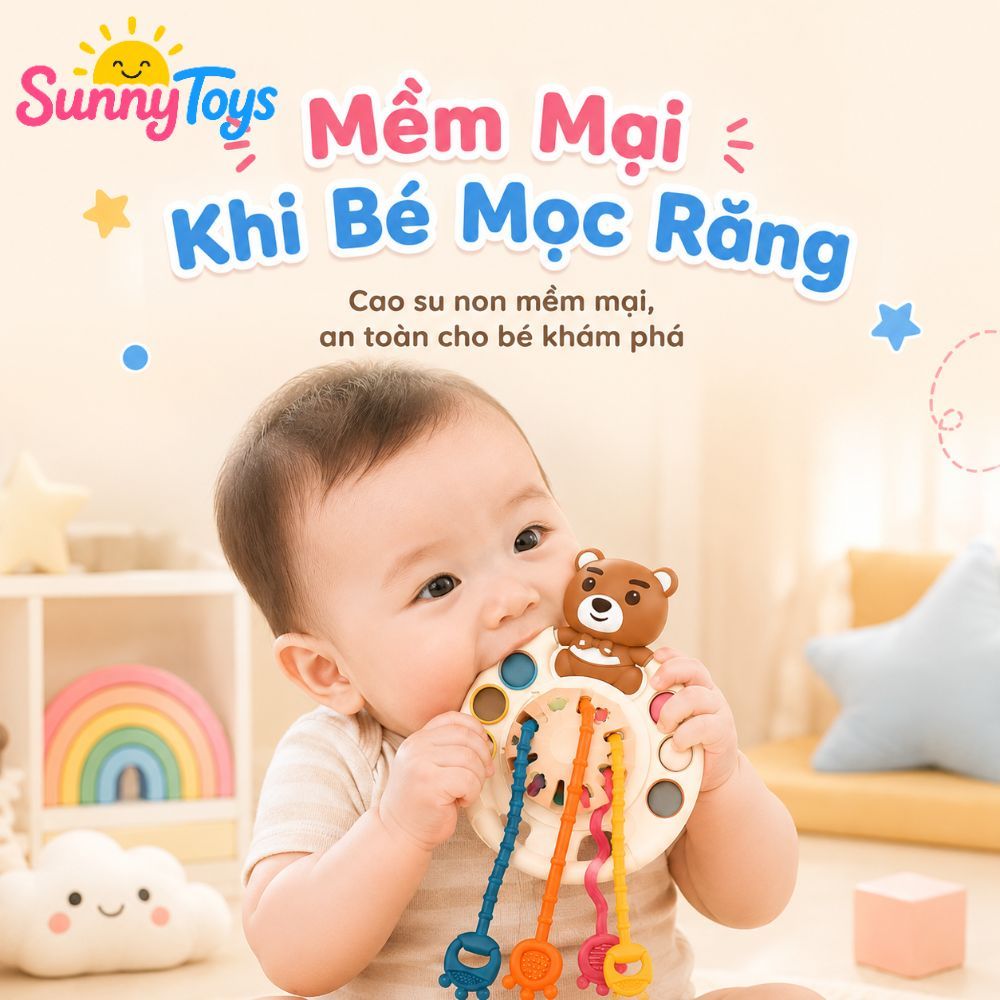 Đồ Chơi Gặm Nướu Gấu Rút Dây SunnyToys - Cầm Tay Cho Bé Khám Phá Phát Triển Kỹ Năng Cho Bé