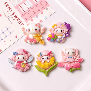 Set Charm Hello Kitty Thiên Thần & Cô Bé Cừu Hồng Kawaii Cute Resin Trang Trí Dép phụ Kiện Dễ Thương