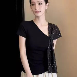 Áo thun ngắn tay chấm bi không đều phong cách Hàn Quốc dành cho nữ Mùa hè Phong cách mới Beau