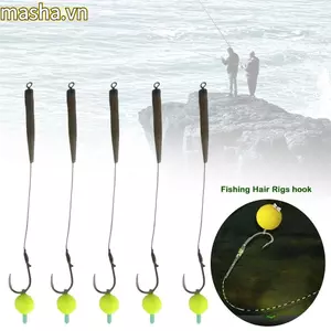 Bộ 5 móc câu cá chép 3#-10#, giàn tóc rig, thiết bị câu cá chép sẵn, mồi lure