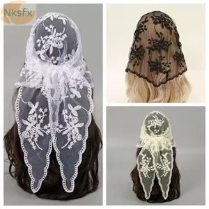 Khăn Ren NKSFX, Màu Trơn Rỗng Ra Foulard Bandana, Mỏng Vintage Thêu Tóc Khăn Đầu Nữ