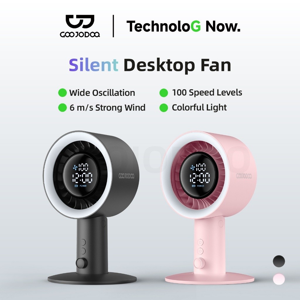 GOOJODOQ Quạt tốc độ cao máy tính để bàn  GFS020, xoay 120 độ, cài đặt 100 tốc độ, luồng không khí 6m / s, chiếu sáng RGB, hỗ trợ điều khiển ứng dụng.
