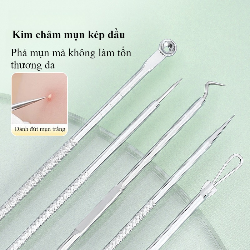 Bộ Dụng Cụ Nặn Mụn,Nhíp Lấy Mụn đầu đen,Đầu Tròn Nhọn Đa Năng,Khử Trùng UV,Loại Bỏ Mụn Đầu Đen & Mụn Ẩn Không Đau