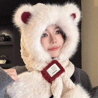Khăn Quàng Cổ Mùa Đông Len Ấm Áp, Tích Hợp Mũ Bảo Vệ Tai Mềm Mại